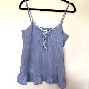 Jack BB Dakota Tank Top Denim Striped Blue White Colored Flowy Ruffles Large‎